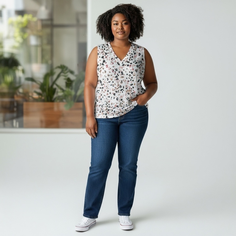 Dana Buchman White and Black Patterned Blouse